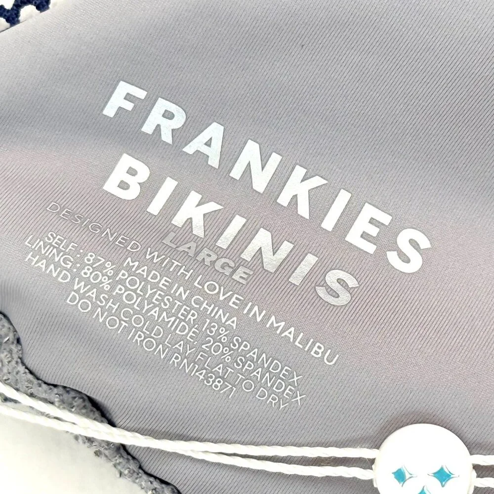 FRANKIES BIKINIS Tia Waffle Thermal Triangle Bikini Top L Gray Apres Ski NEW